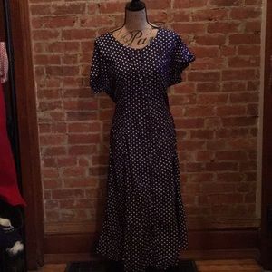 Rockabilly navy polka dot long dress